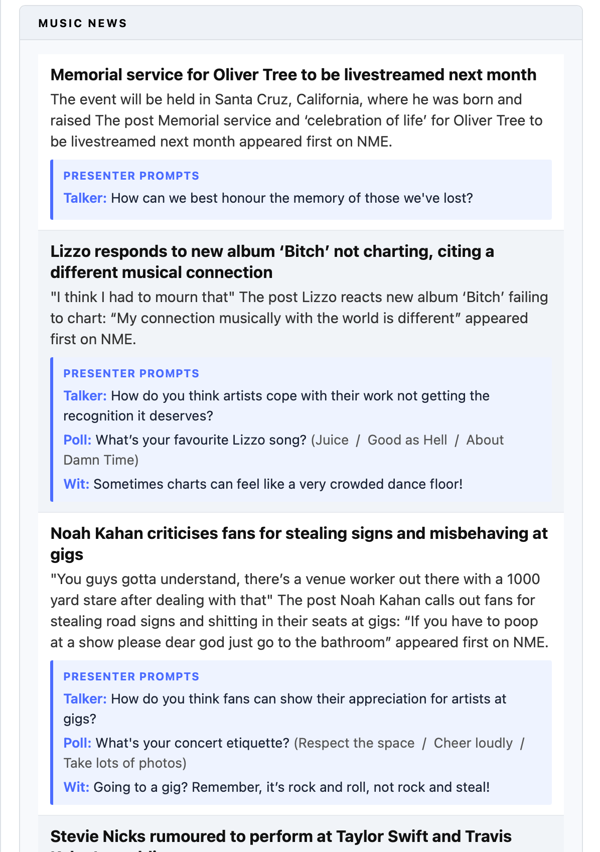 RadioPrep - daily emails with show prep for DJs and presenters